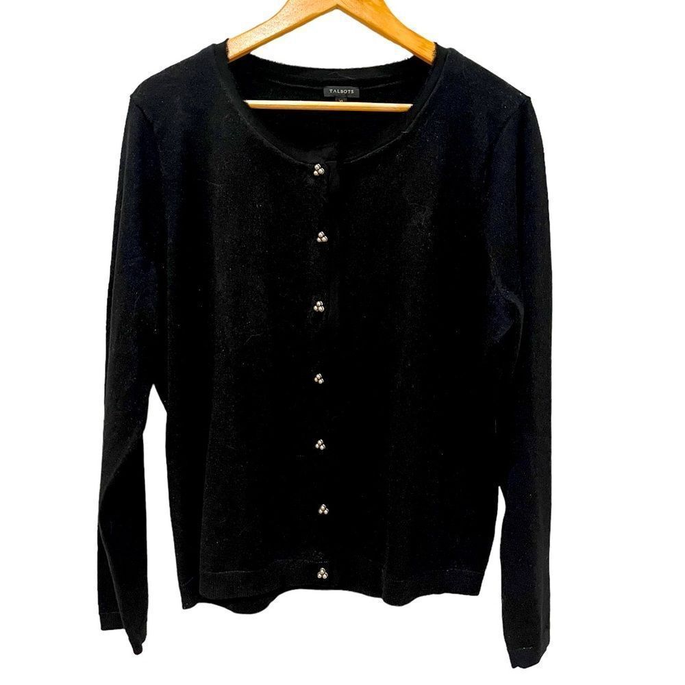 Talbots Sparkle Black Merino Wool Blend Cardigan Size XL